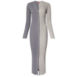 STAUD Two-Tone Gray Ribbed Midi Button-Front Dress